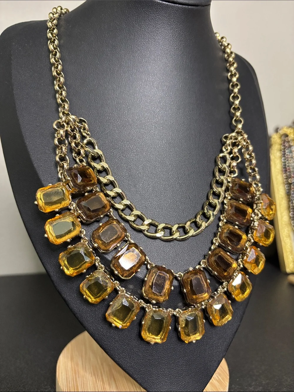 Banana Republic Gold Chain Statement Collar Necklace Amber Gemstones